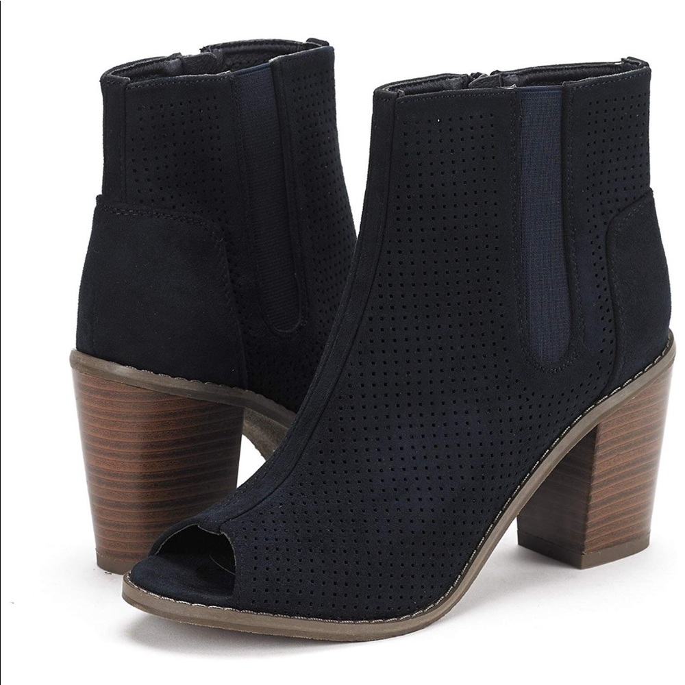 Toms Suede Black open toe Bootie, Size 9.5